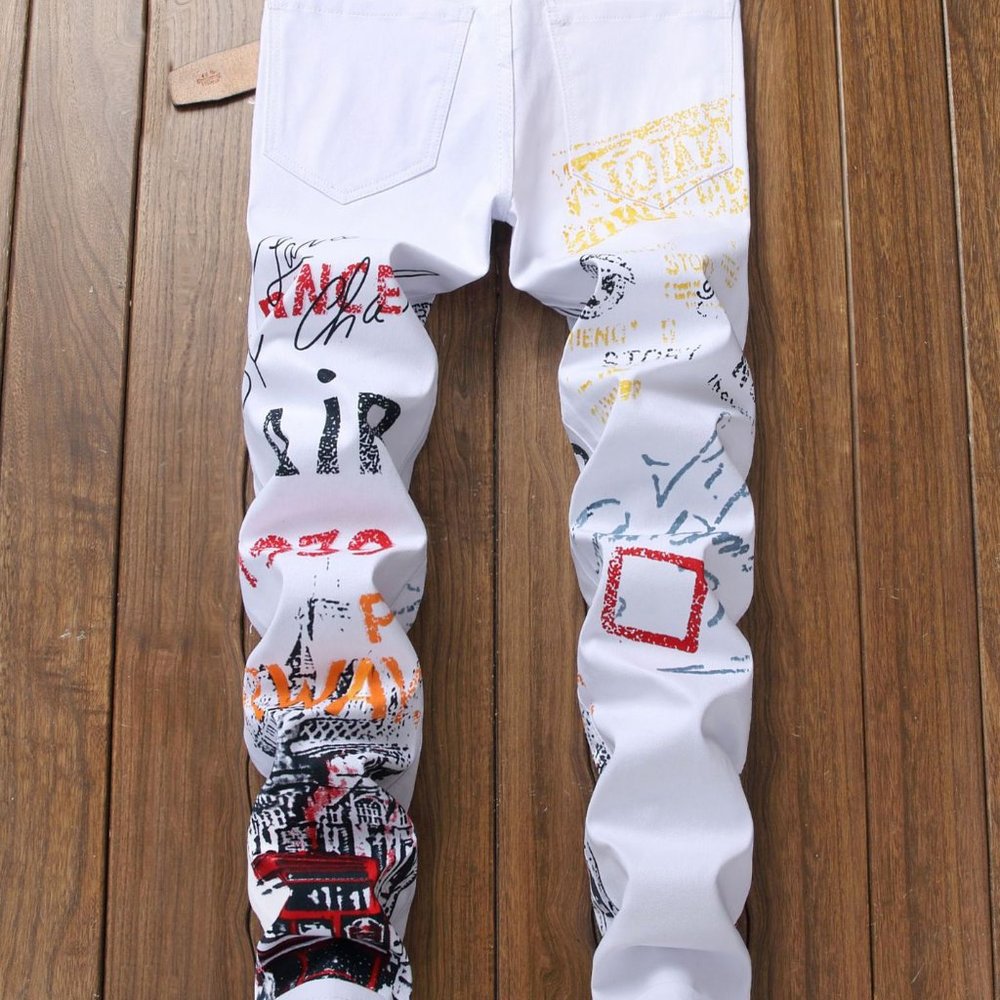Trendy Printed Mid Waist Mens Slim Jeans